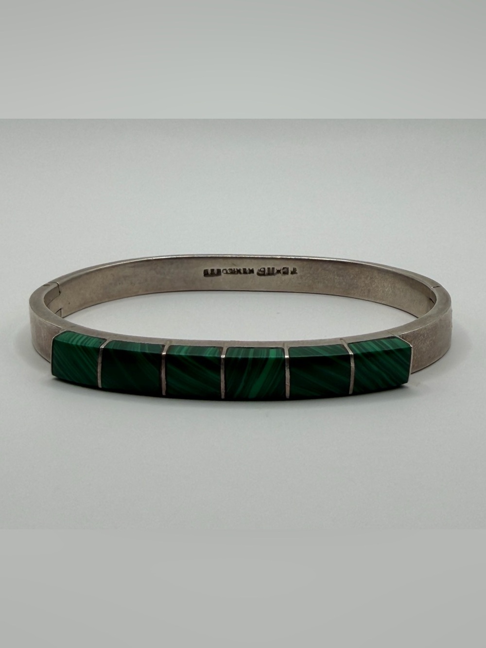 Vintage Sterling Silver 925 Malachite Inlay Link Bracelet